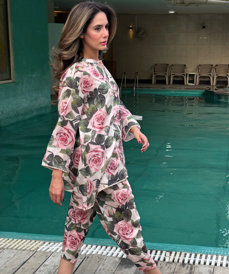 Pink Floral Elegance (Short) (Unstitched)