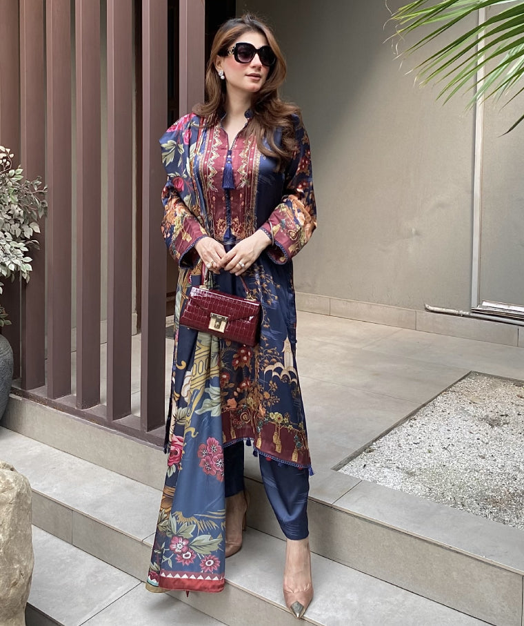 Sakura Bridge in Navy (Unstitched)