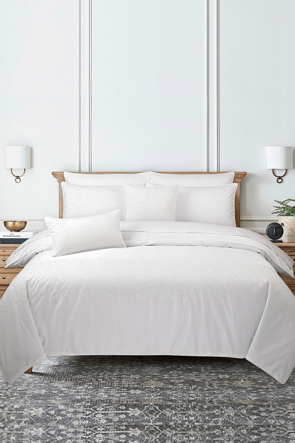 Ice White T-400 Embroidered Quilt Cover Set