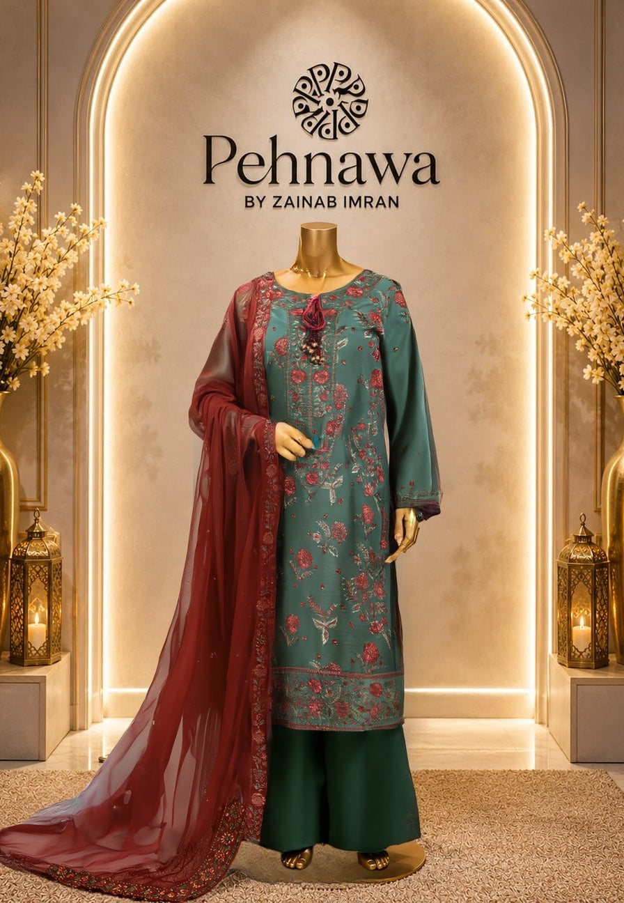 Pehnawa Luxury Embroidered Lawn Stitched 3PC Suit PA-0098