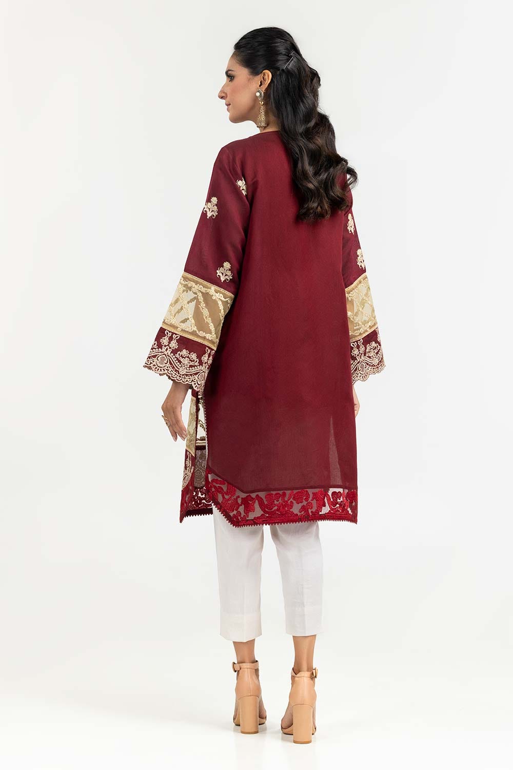 Luxury Pret Dyed Cotton Net Embroided Kurti With Inner