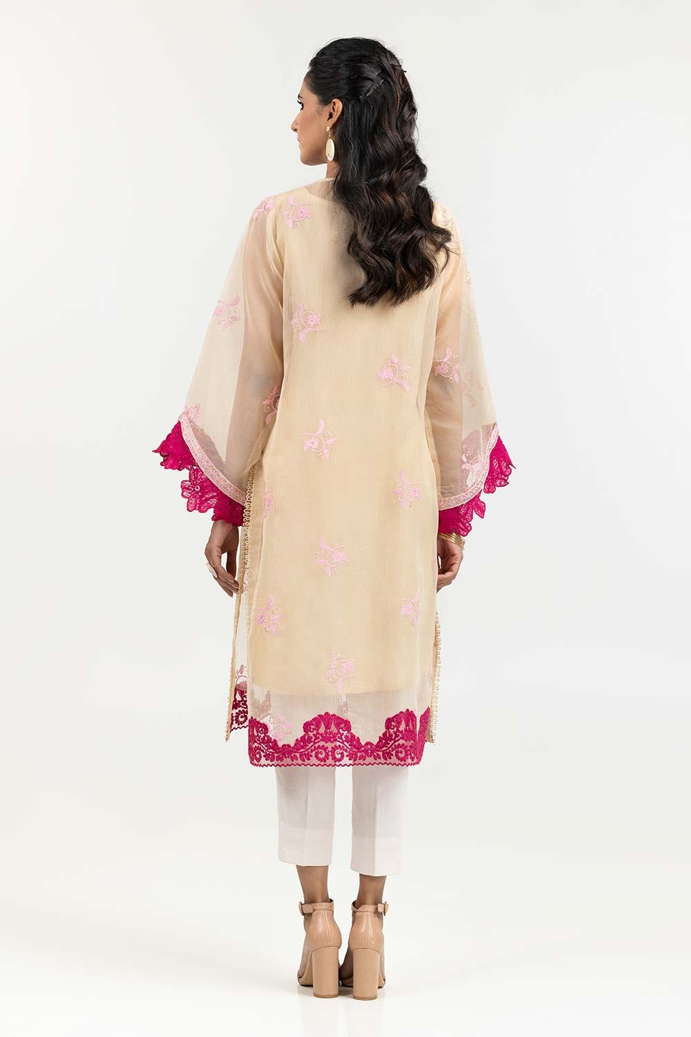 Luxury Pret Dyed Plain Net Embroided Kurti
