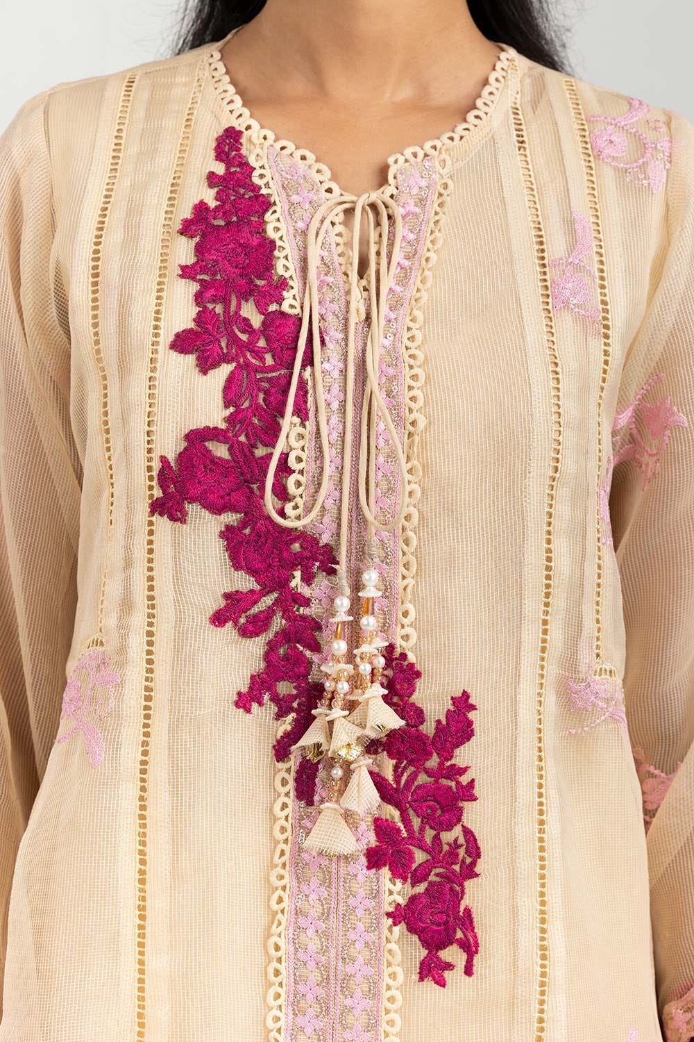 Luxury Pret Dyed Plain Net Embroided Kurti