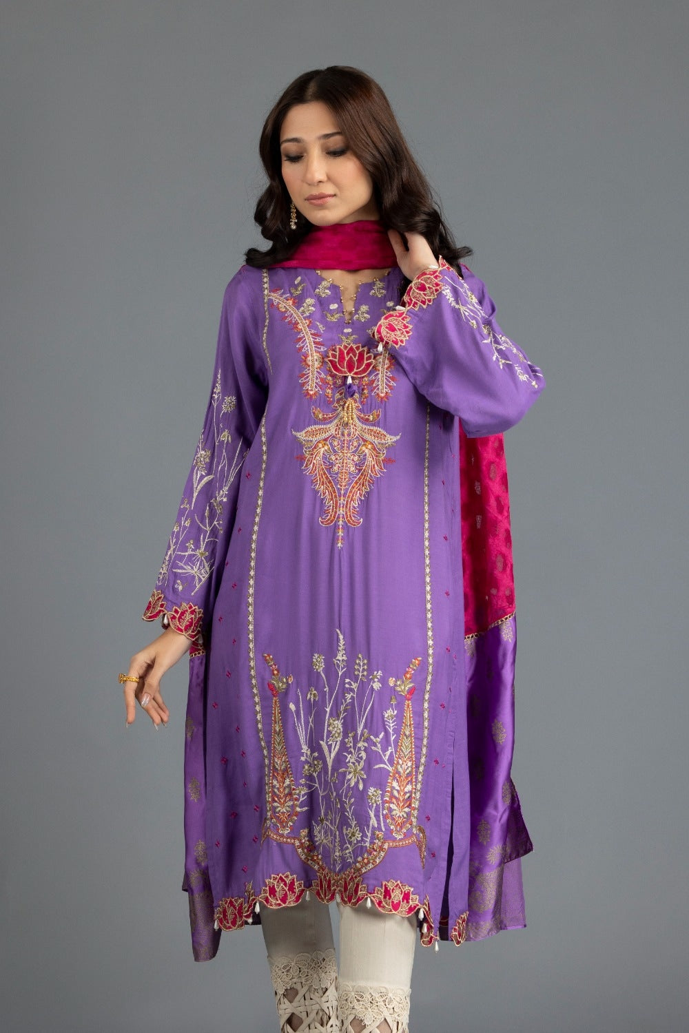 Luxury Pret Dyed Raw Silk Embroidered Shirt Dupatta