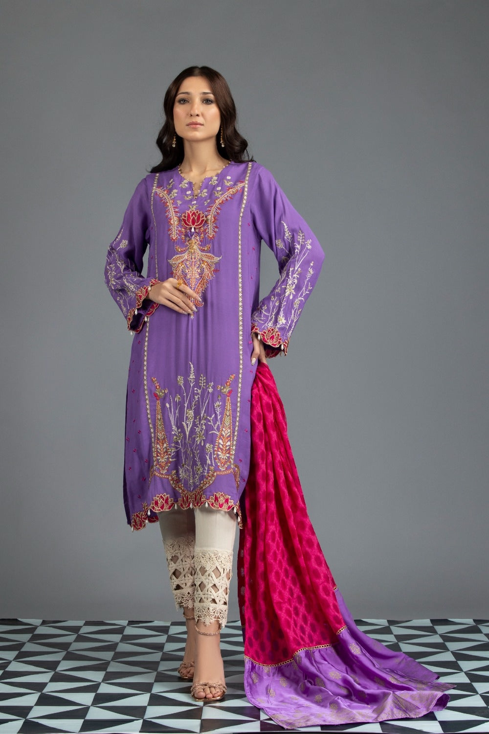 Luxury Pret Dyed Raw Silk Embroidered Shirt Dupatta