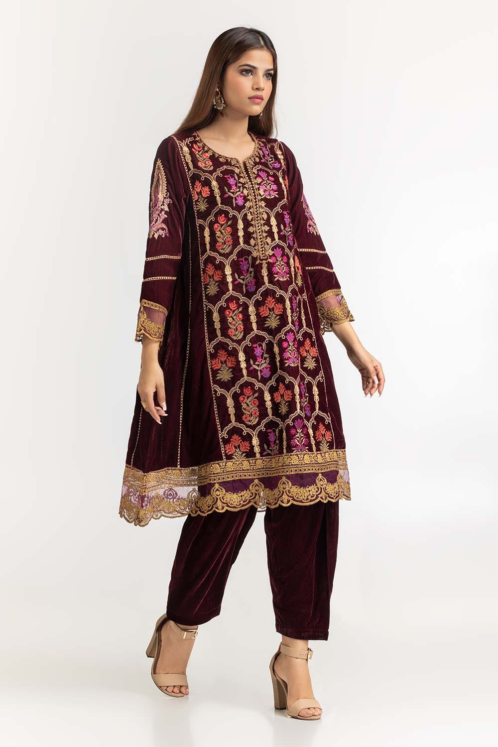 Velvet Embroidered Luxury Pret Kameez Shalwar