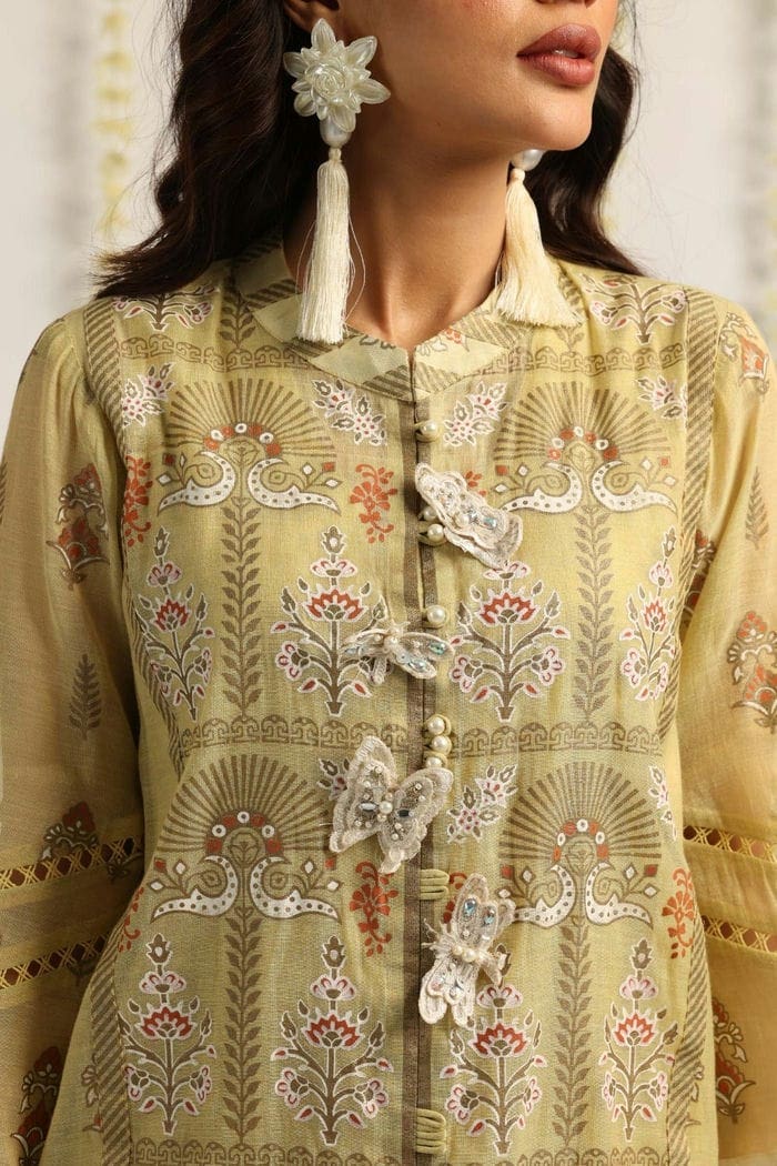 Luxury Pret Cotton Slub Screen Printed Shirt