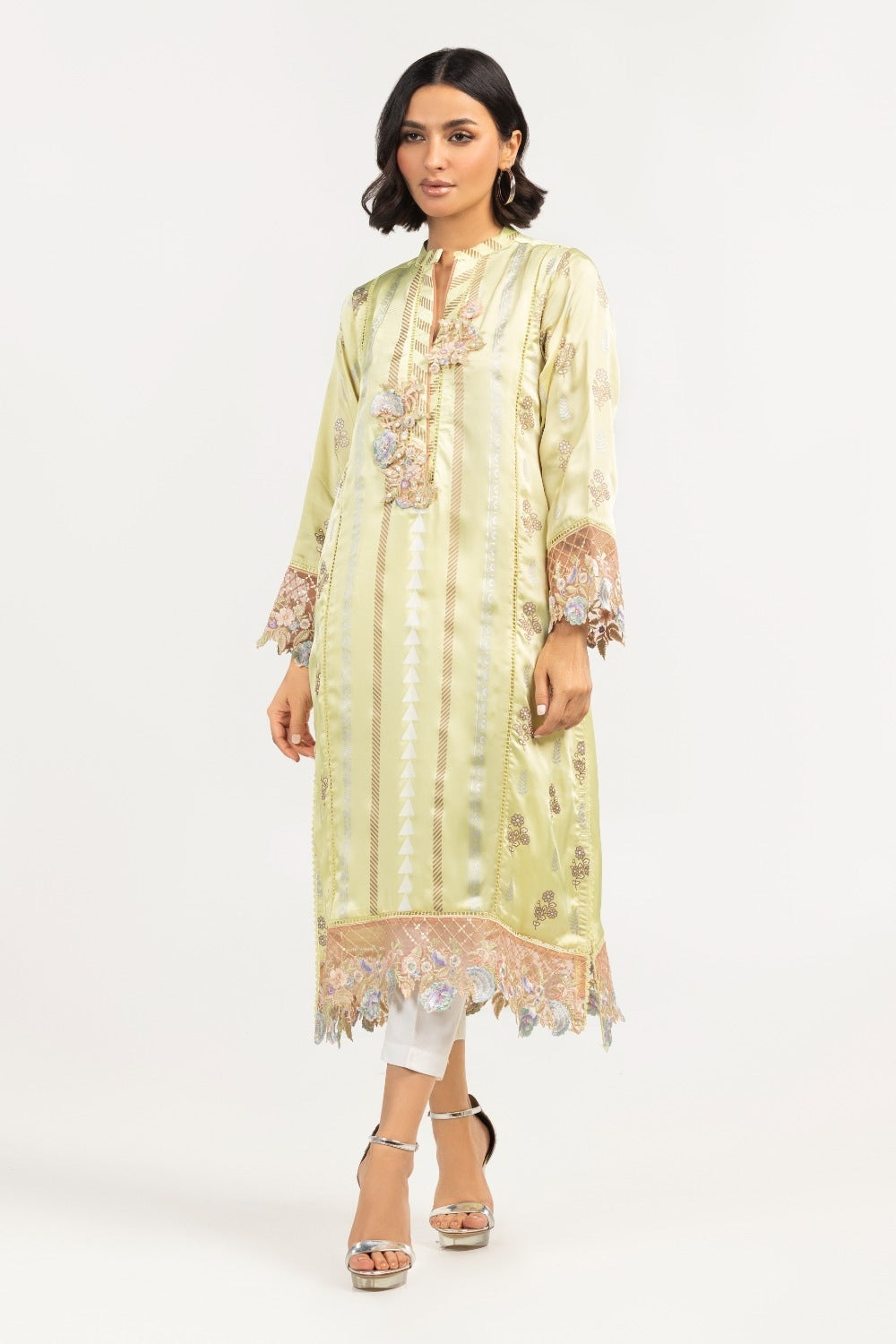 Luxury Pret Satin Silk Embroidered Shirt
