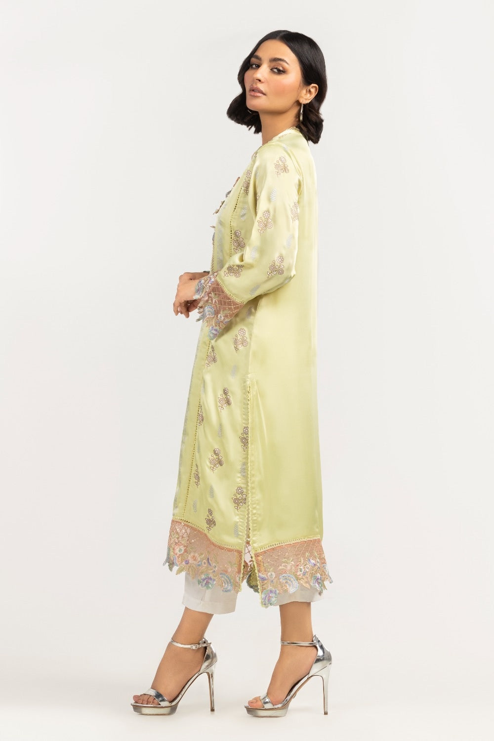 Luxury Pret Satin Silk Embroidered Shirt