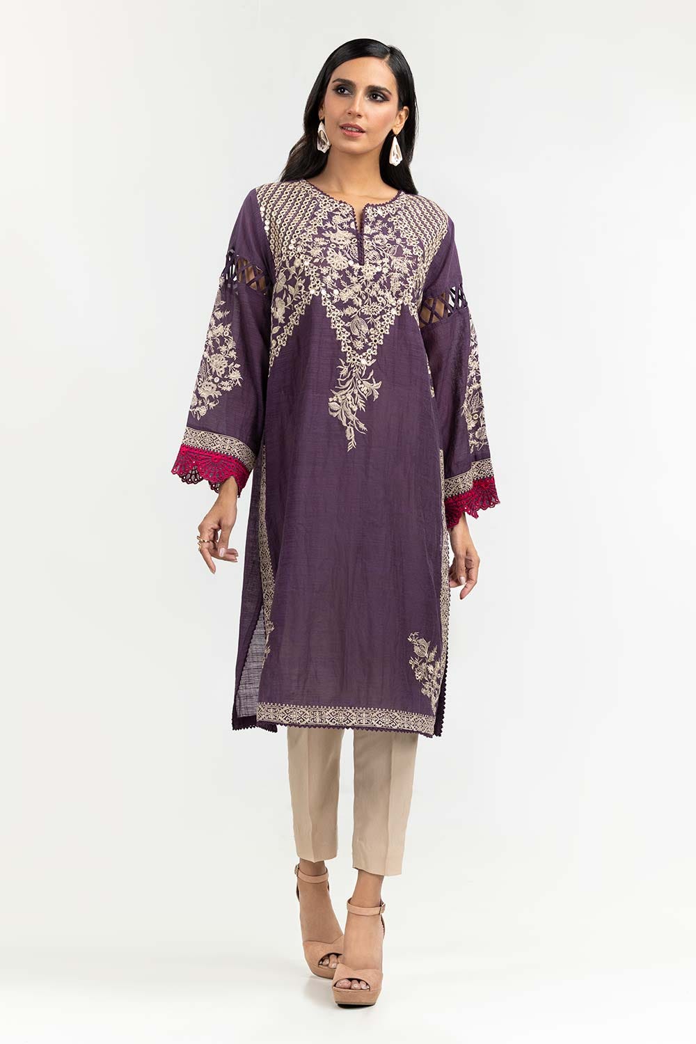 Luxury Pret Dyed Cotton Slub Embroidered Kurti
