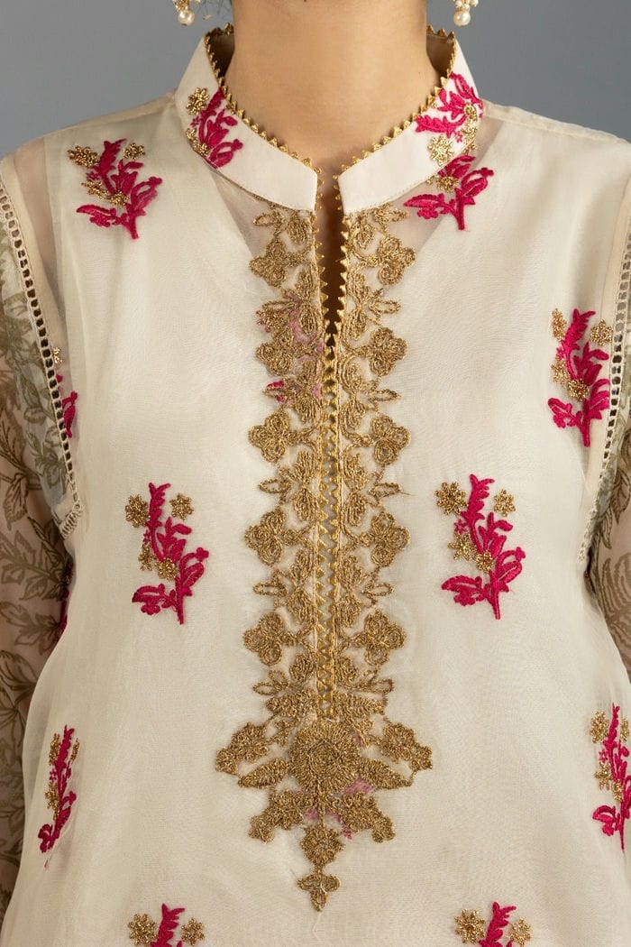 Luxury Pret Dyed Organza Embroidered Shirt