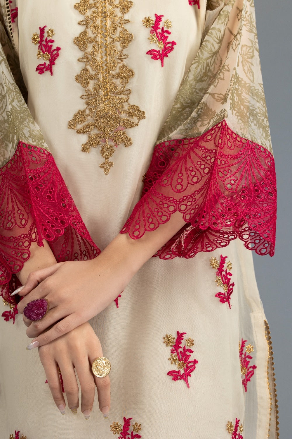 Luxury Pret Dyed Organza Embroidered Shirt