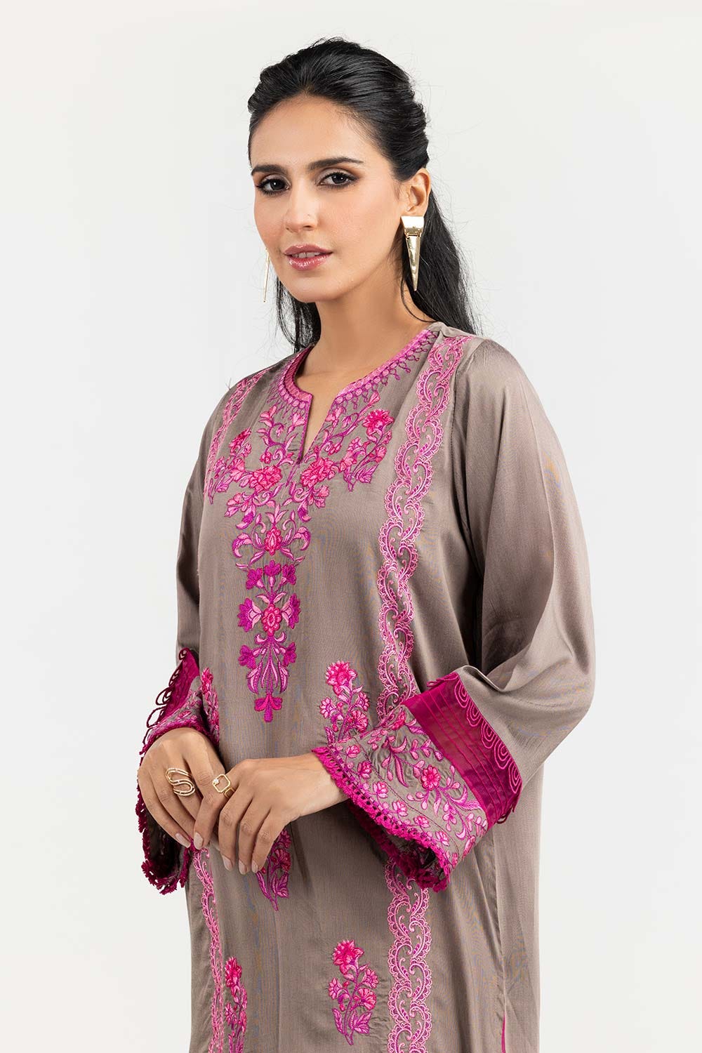 Luxury Pret Dyed Poly Slub Embroidered Kurti