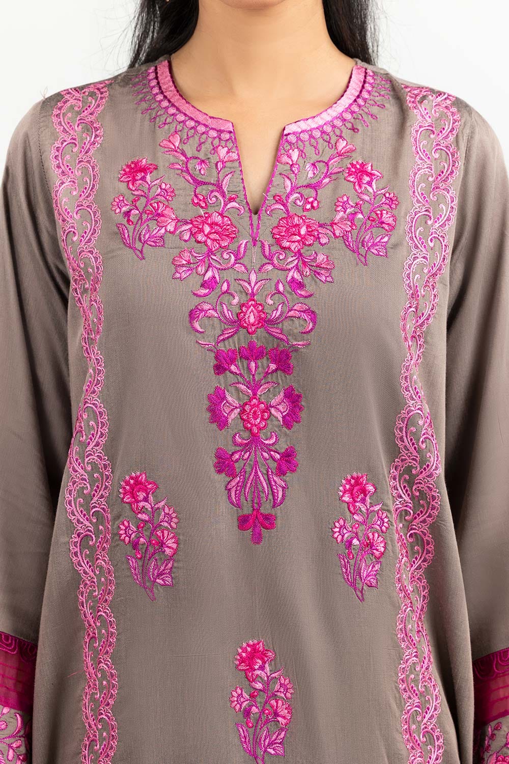 Luxury Pret Dyed Poly Slub Embroidered Kurti