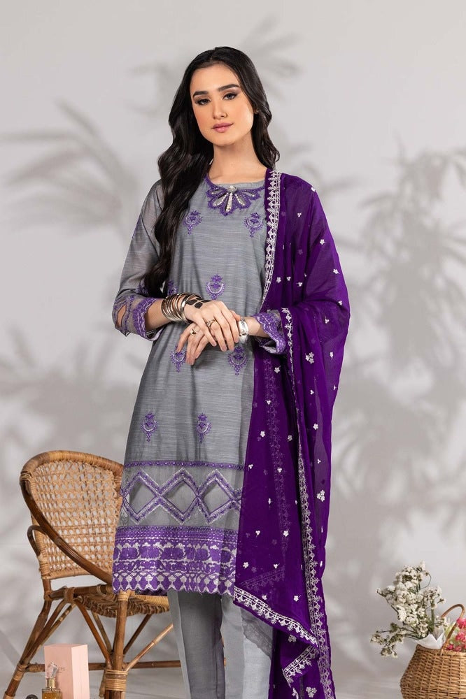 3 Piece Cotton Slub Embroidered Suit