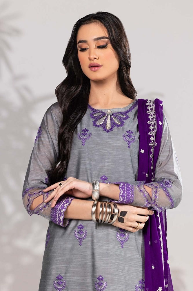 3 Piece Cotton Slub Embroidered Suit