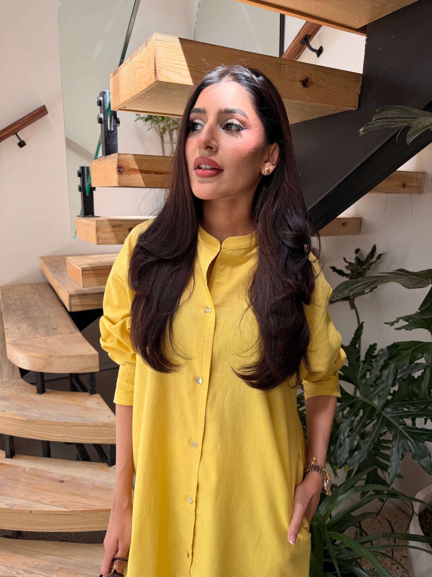 Oversized Linen Shirt Dress In Marigold