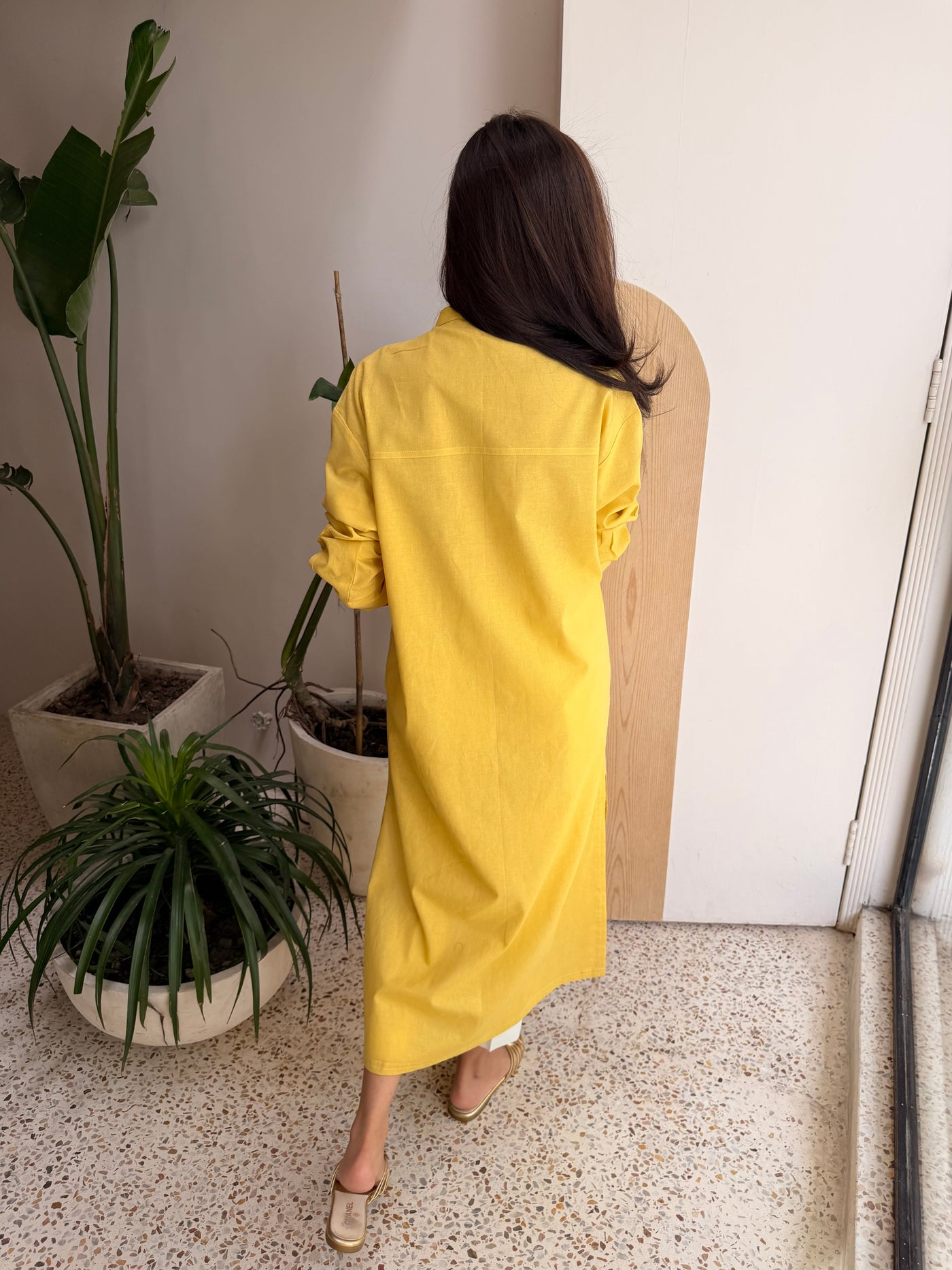 Oversized Linen Shirt Dress In Marigold