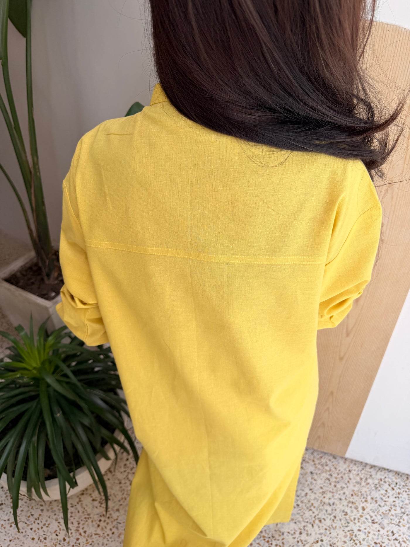 Oversized Linen Shirt Dress In Marigold