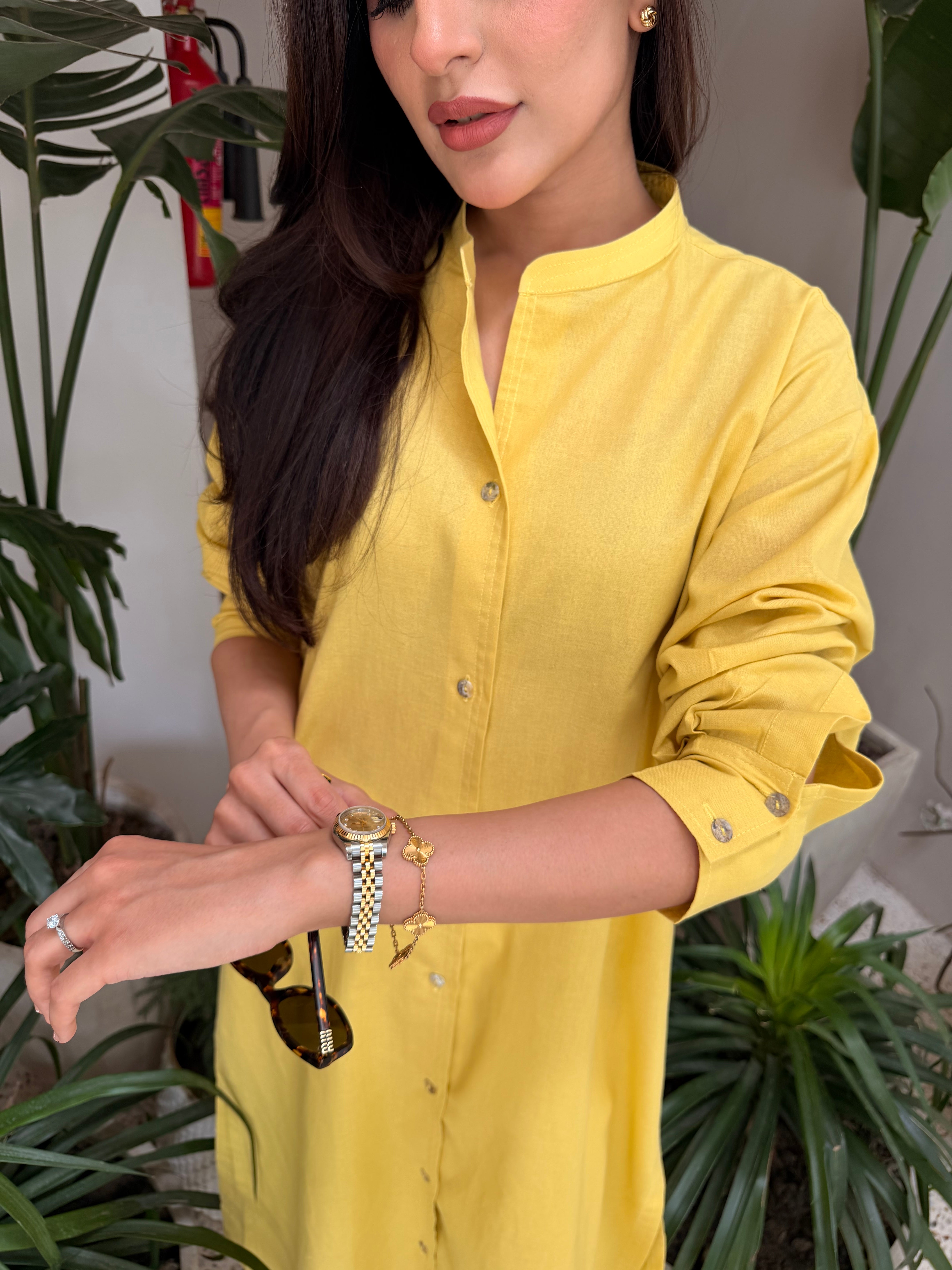 Oversized Linen Shirt Dress in Marigold