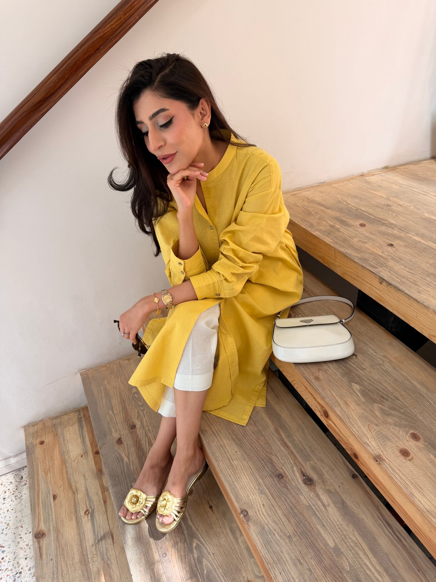 Oversized Linen Shirt Dress In Marigold