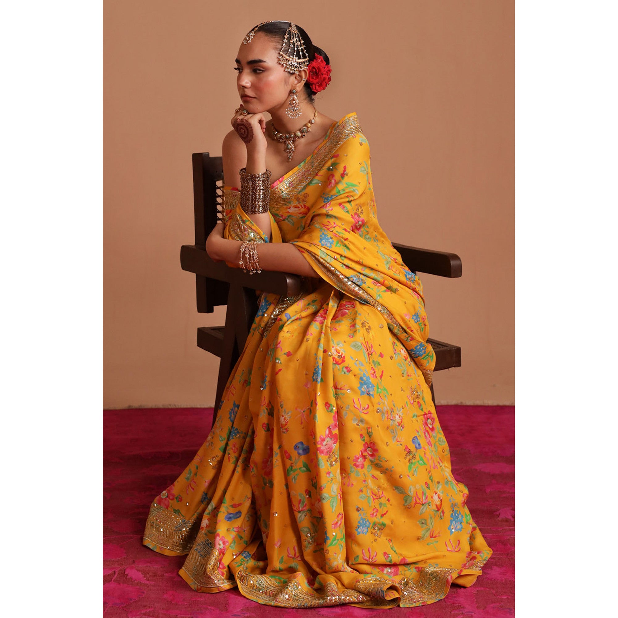Printed Mustard Saree