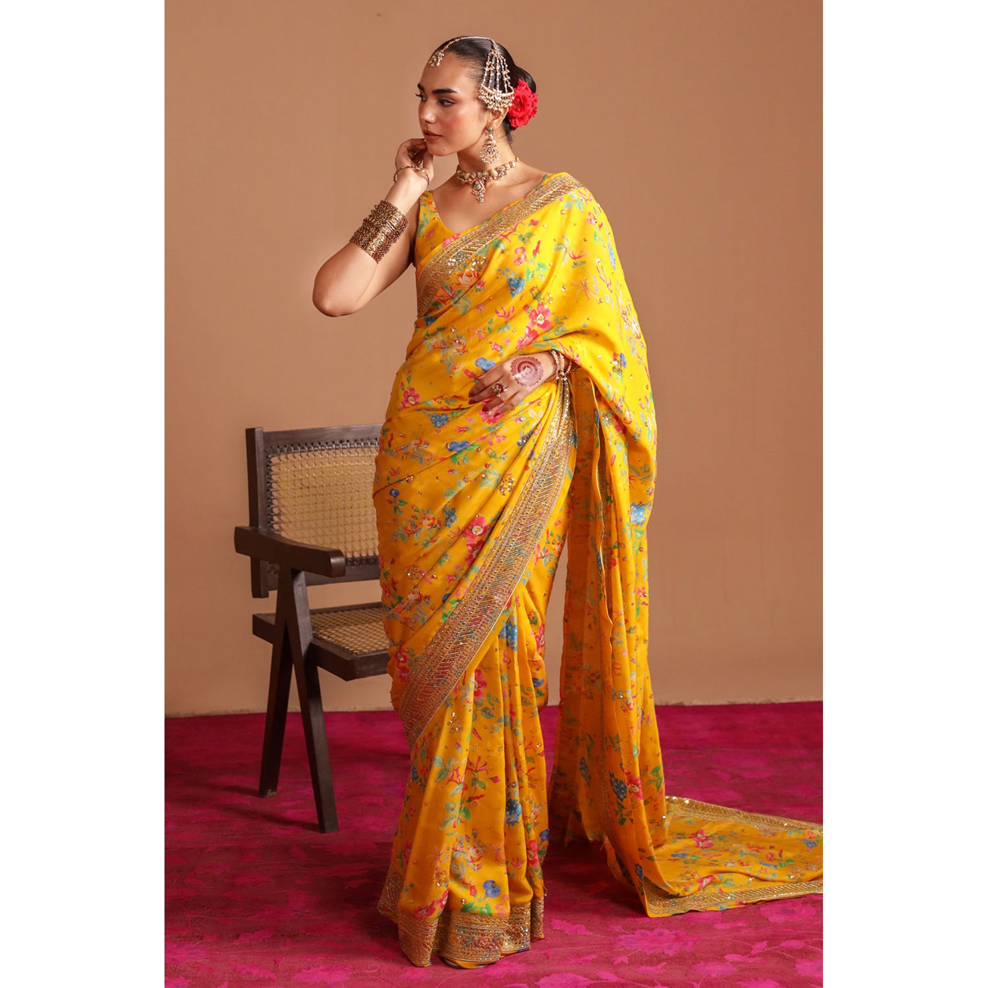 Printed Mustard Saree