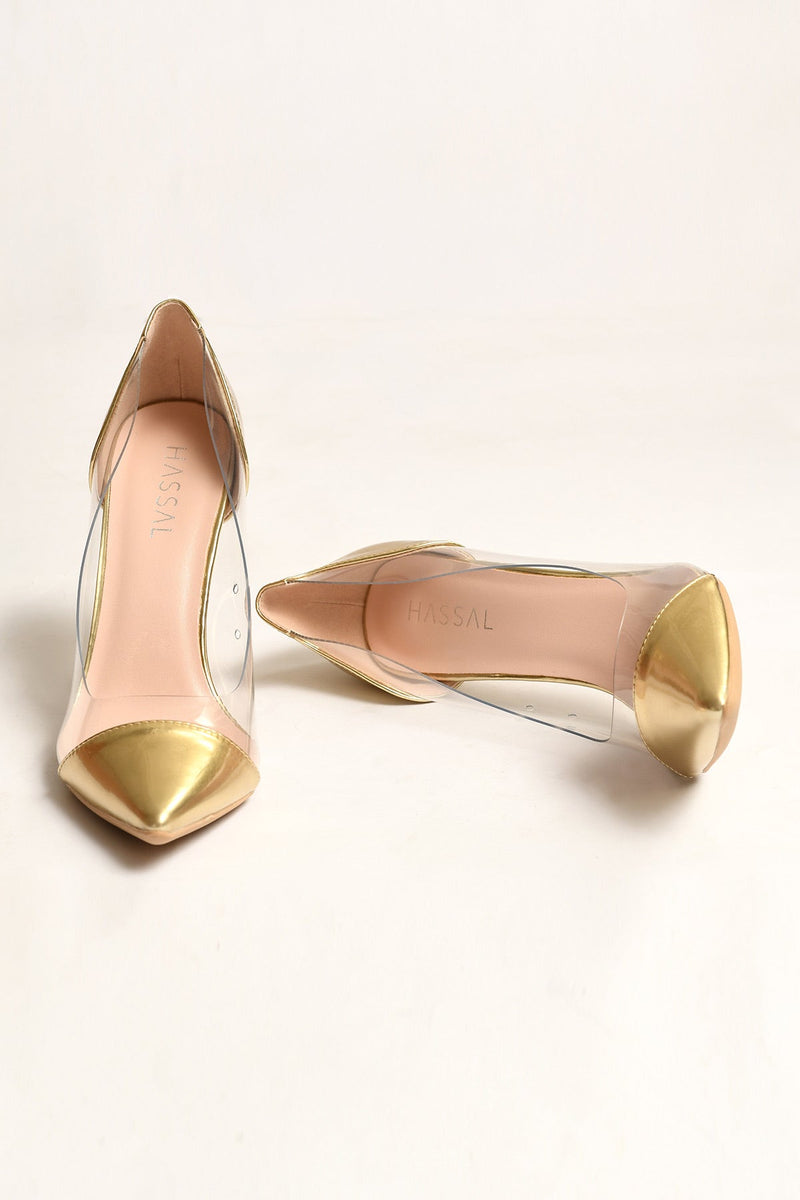 Golden Pvc Heels