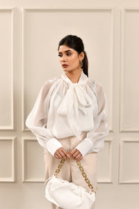 Nayna Organza Bow Top White