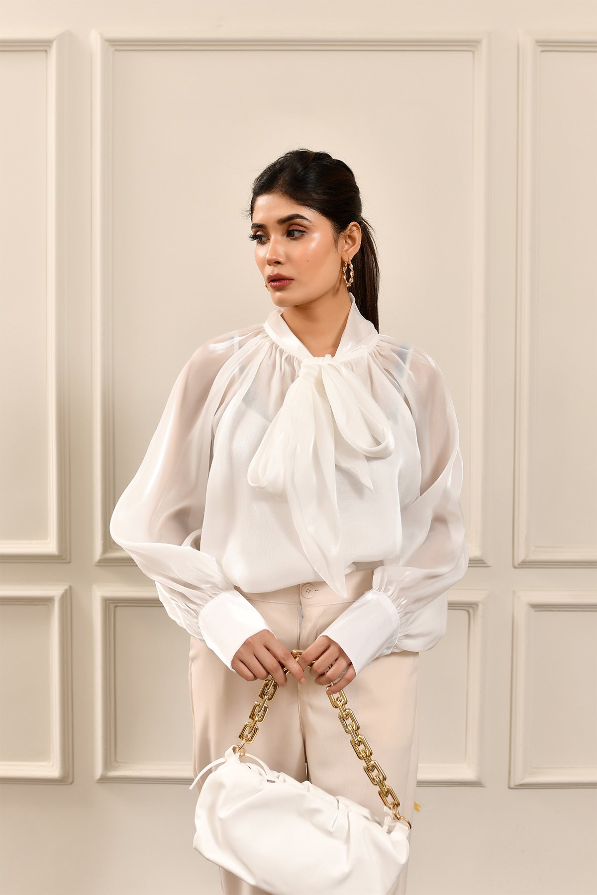 Nayna Organza Bow Top White