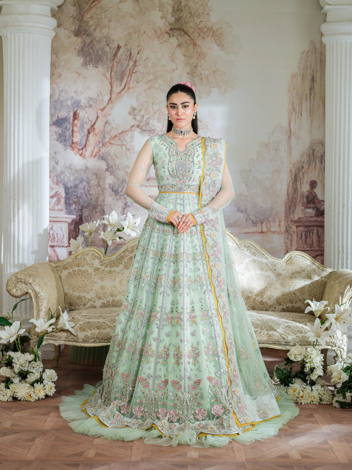 Aneelas Bridal Net Choli Lehenga 3pc [BR-10] [Dispatch Time 3 Months]
