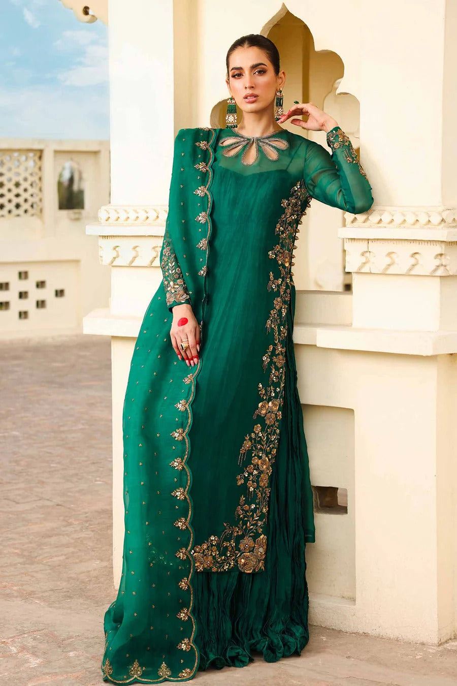 Noor-e-Sabz Style — Mairaz Emerald Green Three-Piece Suit