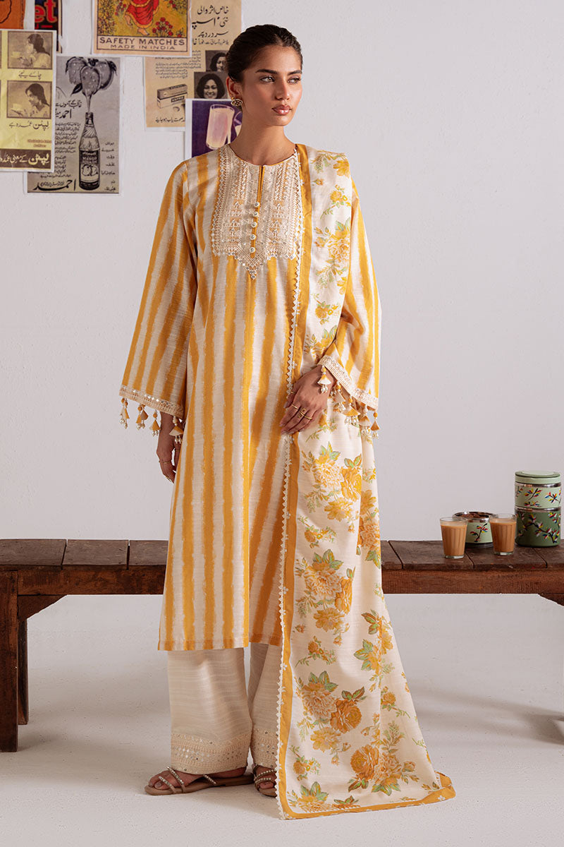 Ochre Bliss-3Pc Khaddar Printed Suit