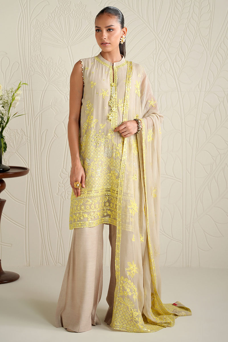 SAND BRONZE-4PC CHIFFON EMBROIDERED SUIT