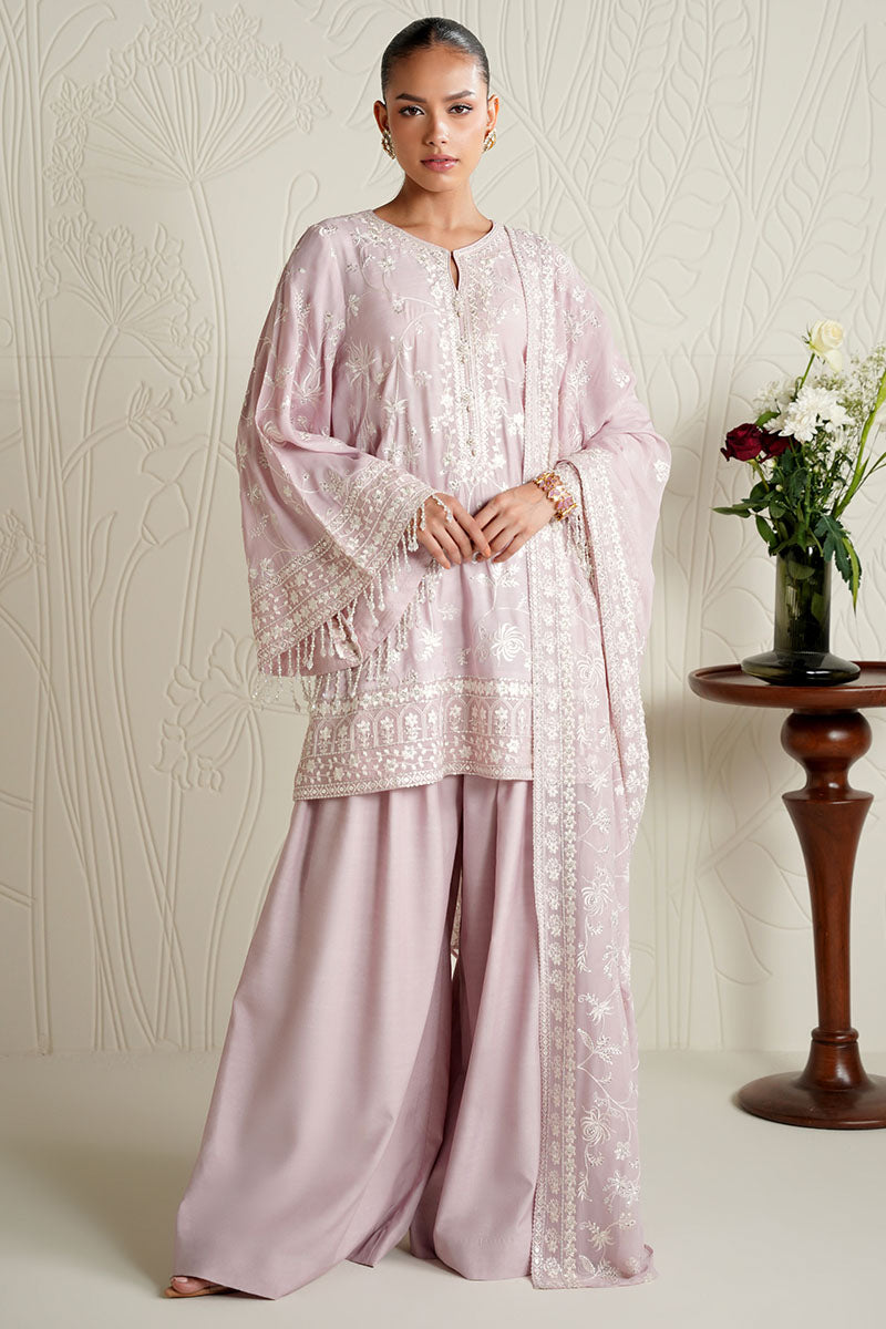 QUARTZ PINK-3PC SILK EMBROIDERED SUIT
