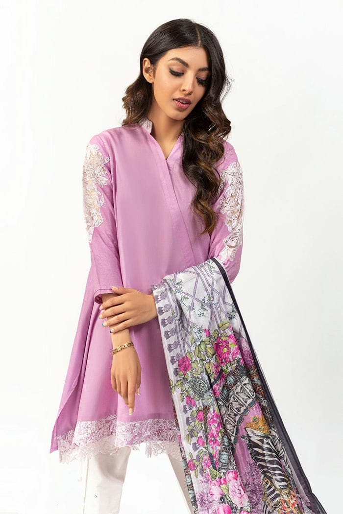 Summer Dobby Embroidered Kurta With Printed Silk Dupatta
