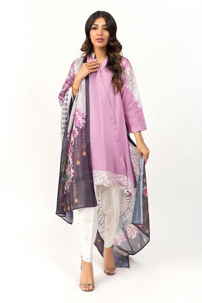 Summer Dobby Embroidered Kurta With Printed Silk Dupatta