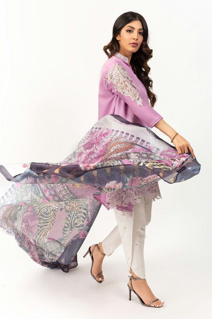 Summer Dobby Embroidered Kurta With Printed Silk Dupatta
