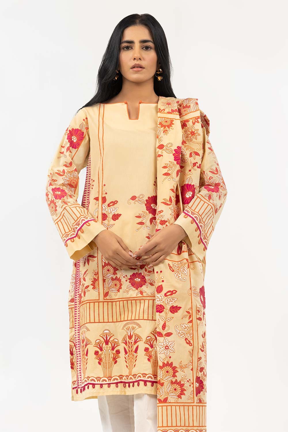 Screen Printed Cambric Shirt with Lawn Dupatta
