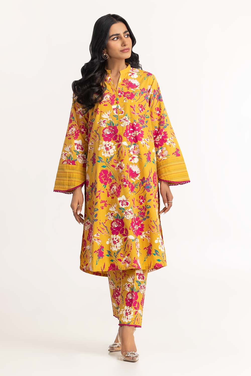 Dyed Cambric Screen Print Kurti With Trouser