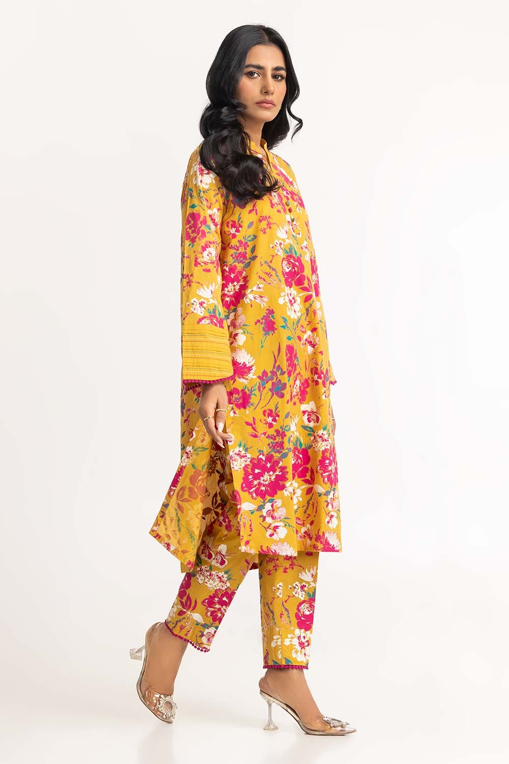 Dyed Cambric Screen Print Kurti With Trouser