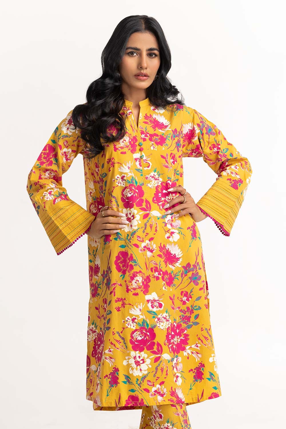 Dyed Cambric Screen Print Kurti With Trouser