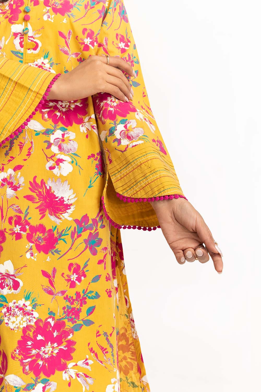 Dyed Cambric Screen Print Kurti With Trouser