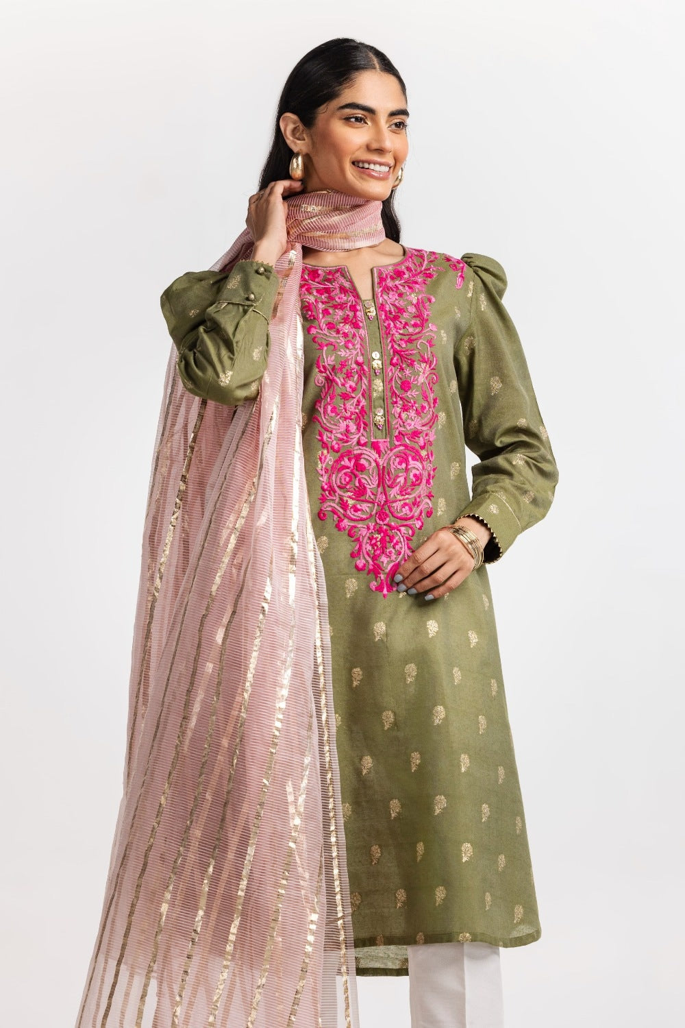 Dyed Jacquard Embroidered Shirt