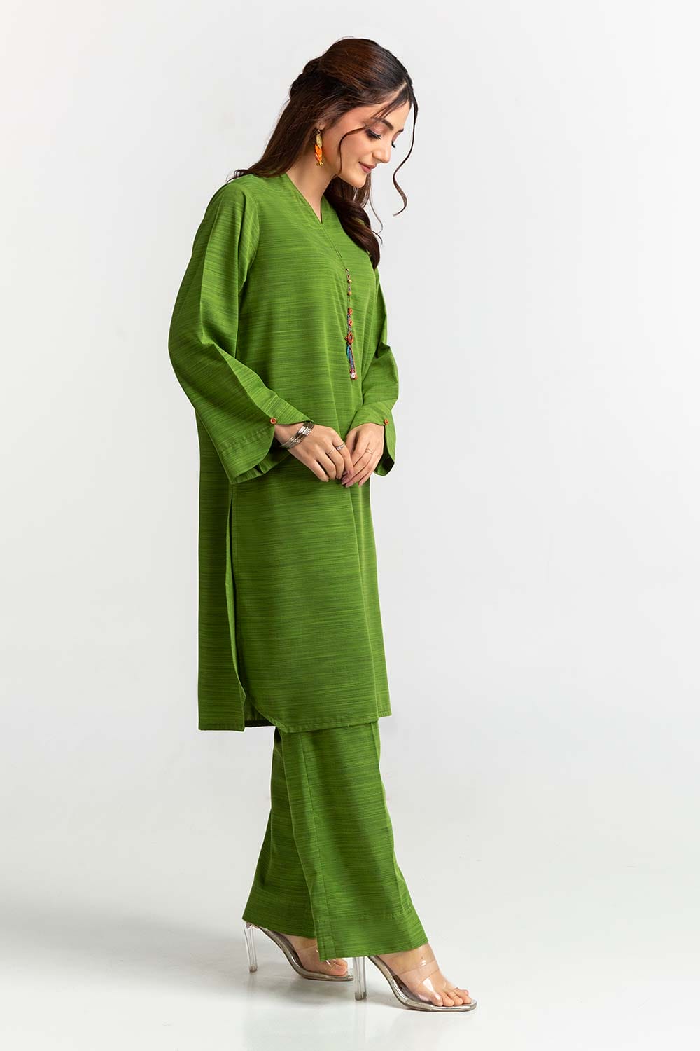 Dyed Polyester Viscose Embelished Shirt With Trouser