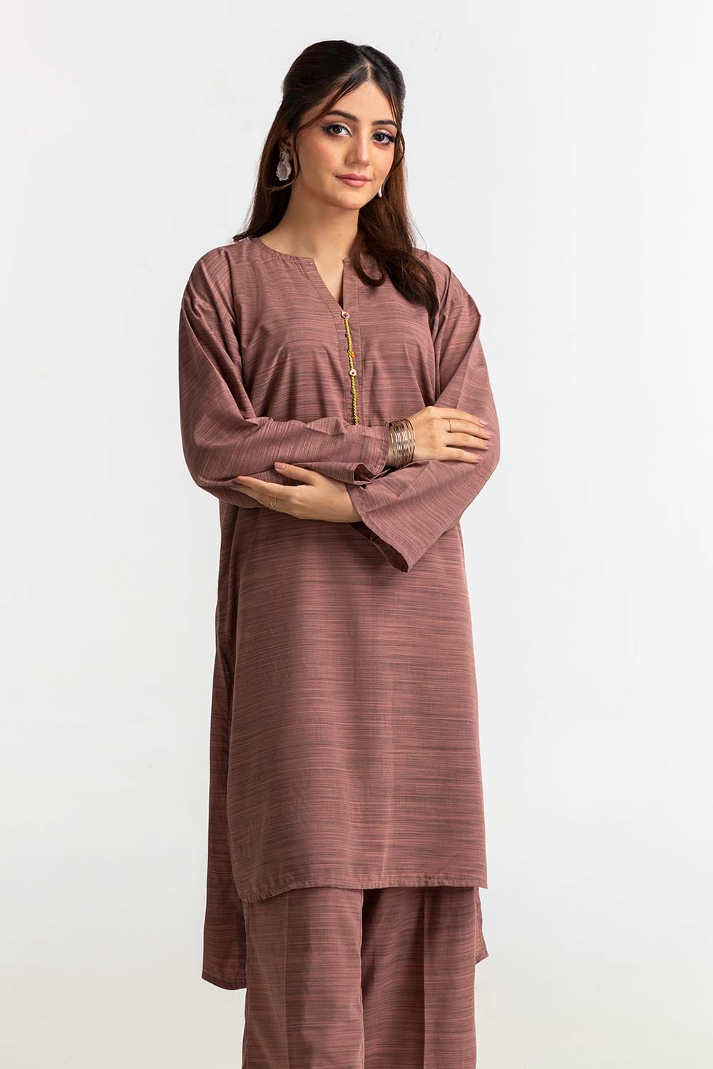 Dyed Polyester Viscose Embelished Shirt With Trouser