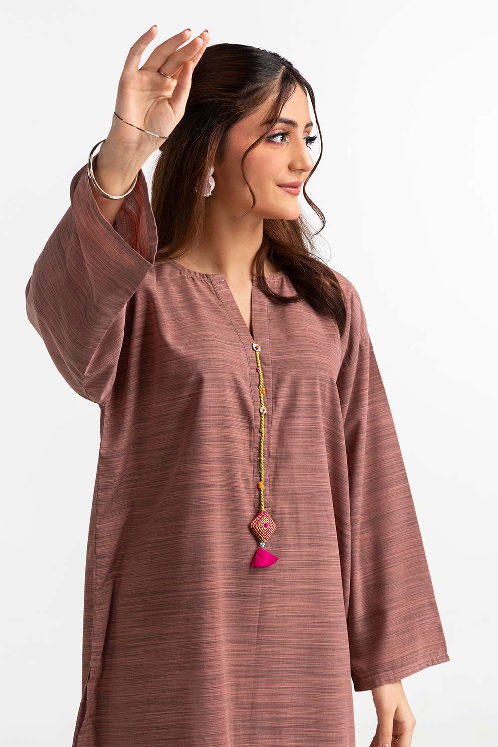 Dyed Polyester Viscose Embelished Shirt With Trouser