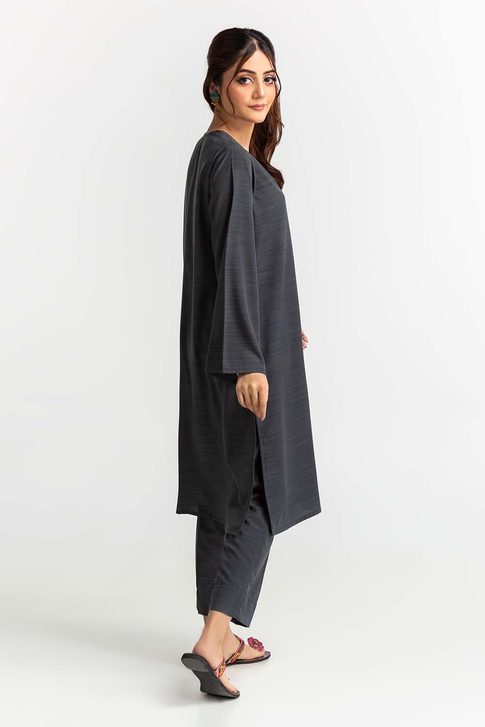 Dyed Polyester Viscose Embellished Shirt With Trouser