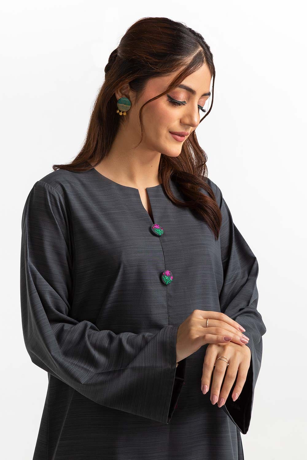 Dyed Polyester Viscose Embellished Shirt With Trouser