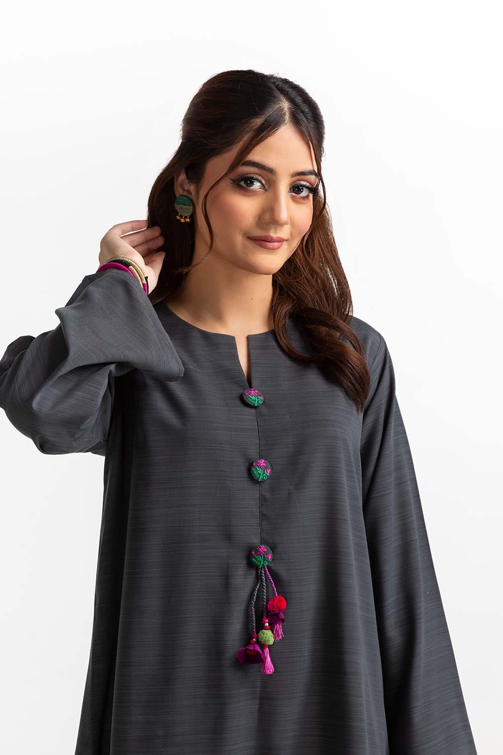Dyed Polyester Viscose Embellished Shirt With Trouser